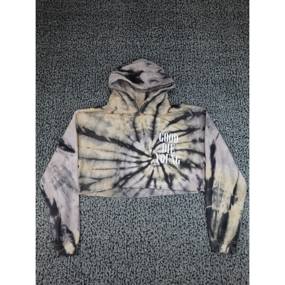 Assholes Live Forever Hoodie Womens Large Black Tie Dye Good Die Young Cropped